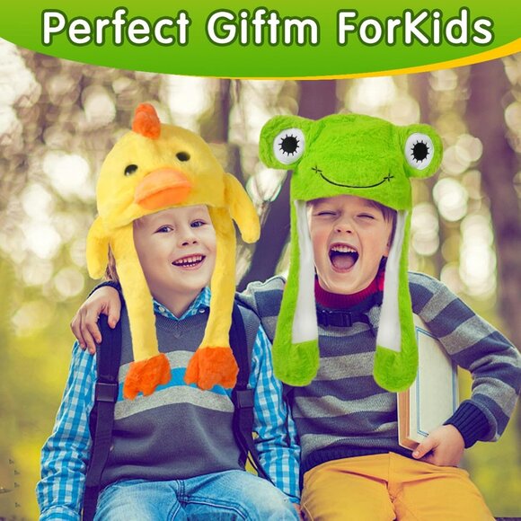 2 Pack Animal Hats Frog & Duck Plush Moving Ears Unisex for Halloween Cosplay - Picture 5 of 7
